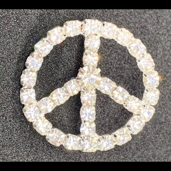 Peace Sign belt buckle slider crystal silver round - Picture 4 of 8